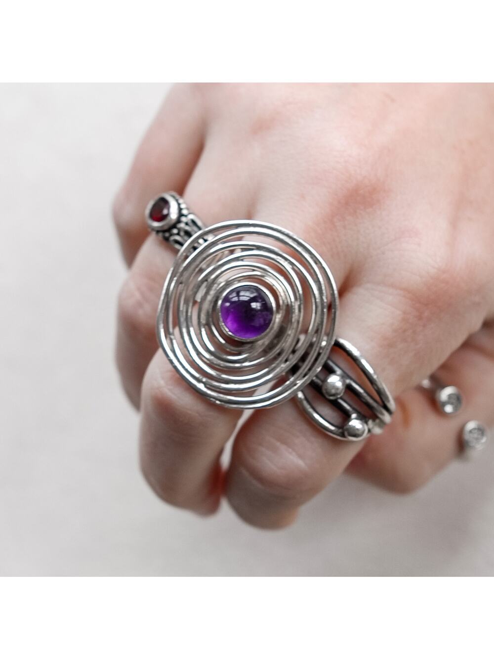 Vintage Sterling Silver 925 Amethyst Spiral Cocktail Ring SG Silver Size 7 Plus